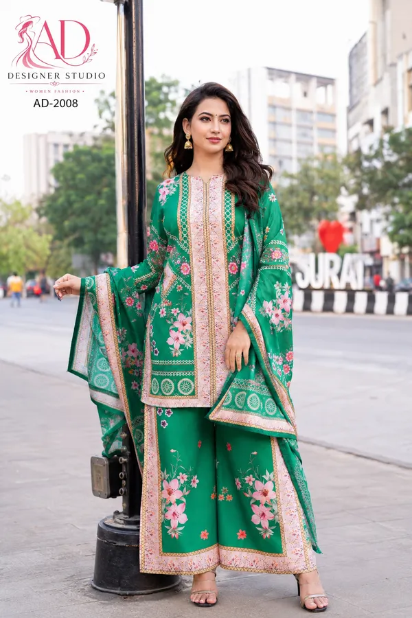 Green_blended_reyon_with_maslin_duppata_Suit_Set_For_Women