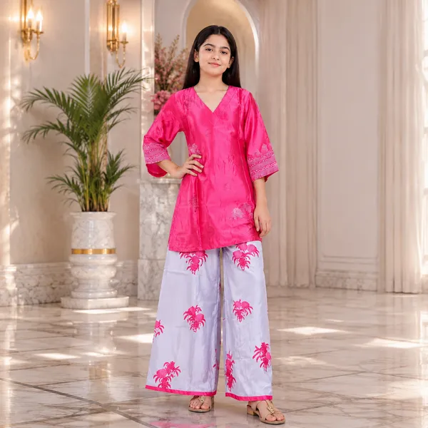 Pink_Satin_printed___Kurta_Palazzo_Set_For_Girls