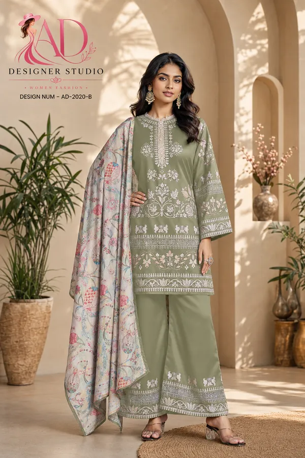 Sage_Green_Satin_printed_with_lcae_work_Kurta_Set_With_Dupatta_For_Women