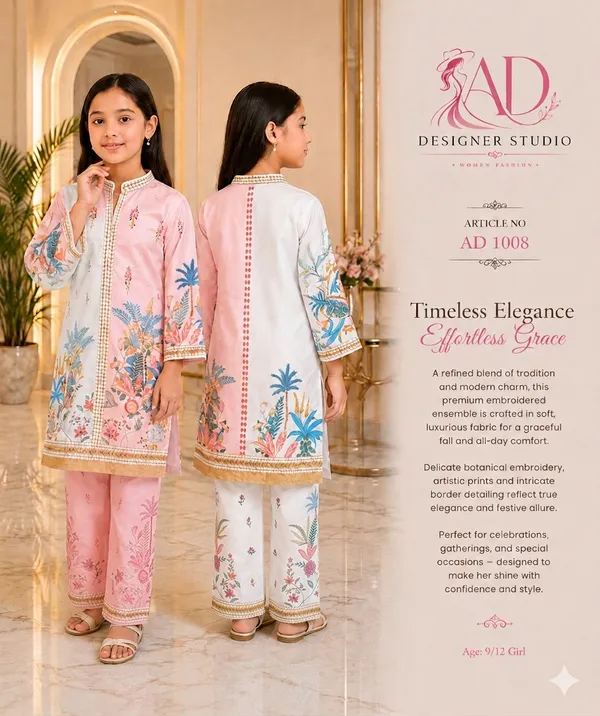 White_And_Pink_impoted_premium_Satin_printed__Kurta_Set_For_Girls