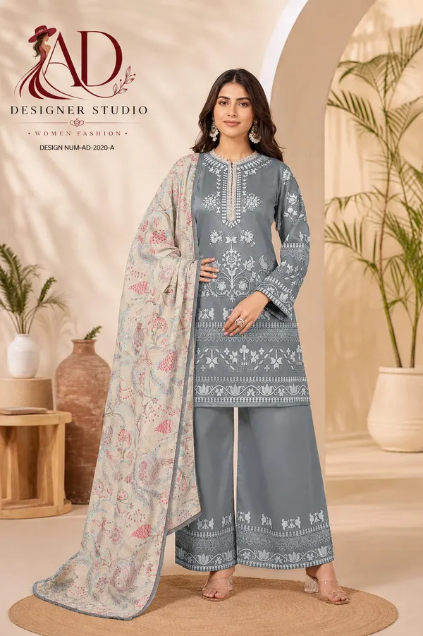 Grey_Satin__Premium_impoted__printed_with_lcae_work__Kurta_Palazzo_Dupatta_Set_For_Women