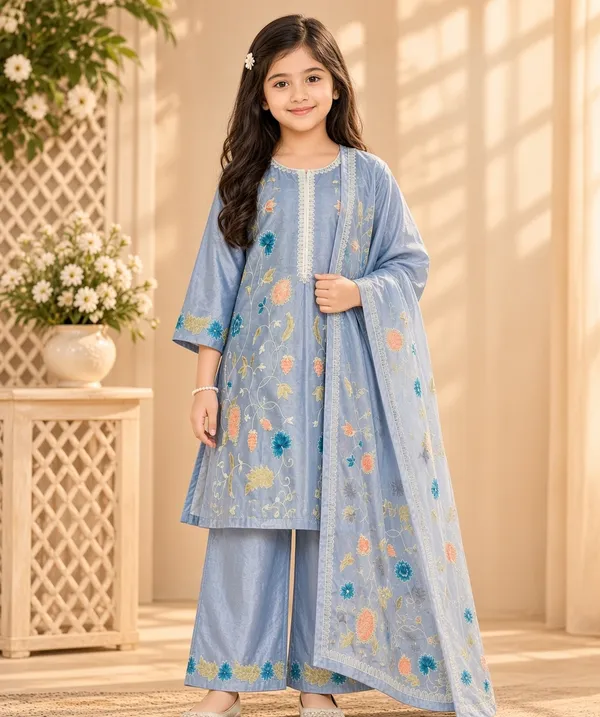 Ice_Blue_Premium_Imported_Mal_Satin_Kurti_Set_for_Girls_with_Bottom_&_Dupatta