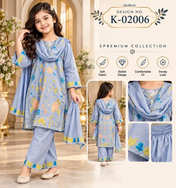 Ice_Blue_Premium_Imported_Mal_Satin_Kurti_Set_for_Girls_with_Bottom_&_Dupatta