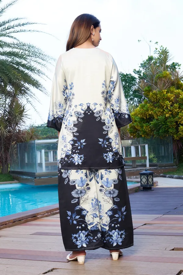 White_Satin_Floral_Premium_impoted__printed_Kurti_Palazzo_Set_For_Women