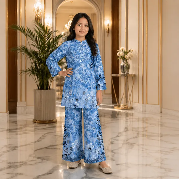 Blue_Rayon_Floral_Print_Kurta_Palazzo_Set_For_Girls