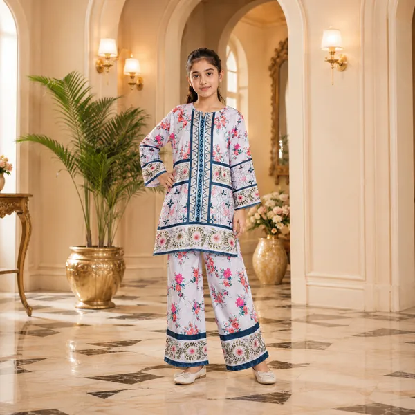 Peach_Rayon_Floral_Print_Straight_Kurta_Pajama_Set_For_Girls