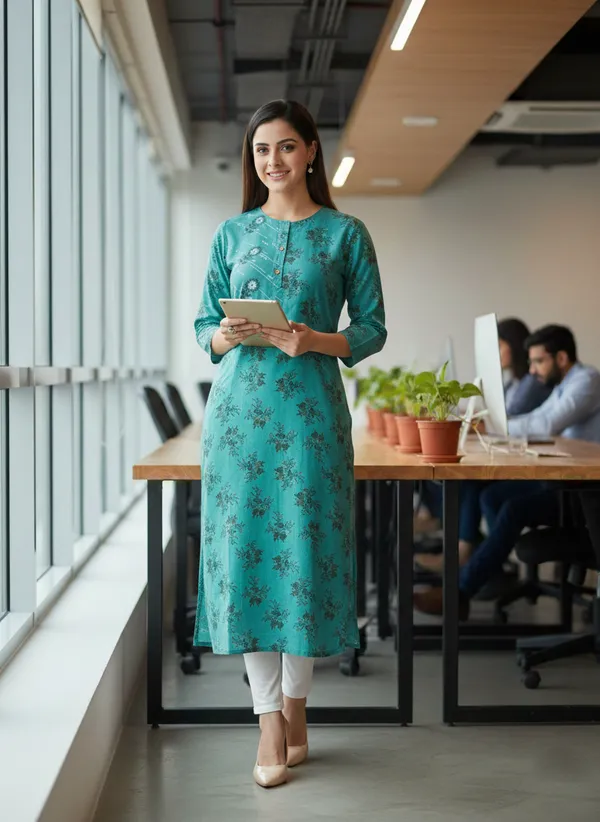Teal_Green_Cotton_Straight_Printed_Kurta_For_Women
