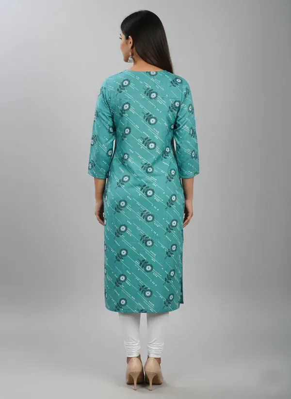 Teal_Green_Cotton_Straight_Printed_Kurta_For_Women