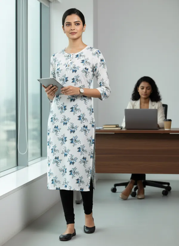 White_Cotton_Straight_Printed_Kurta_For_Women