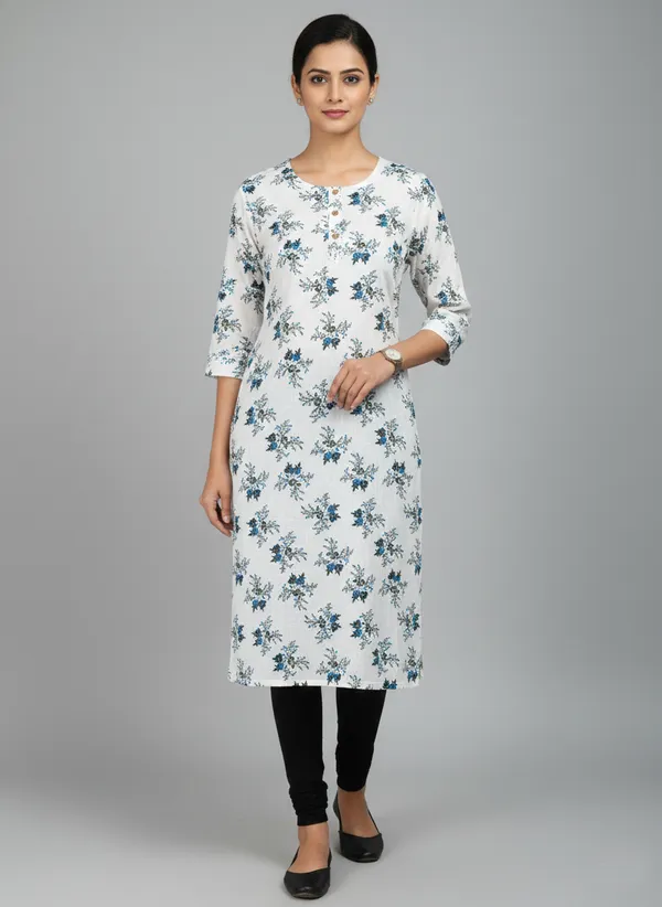 White_Cotton_Straight_Printed_Kurta_For_Women