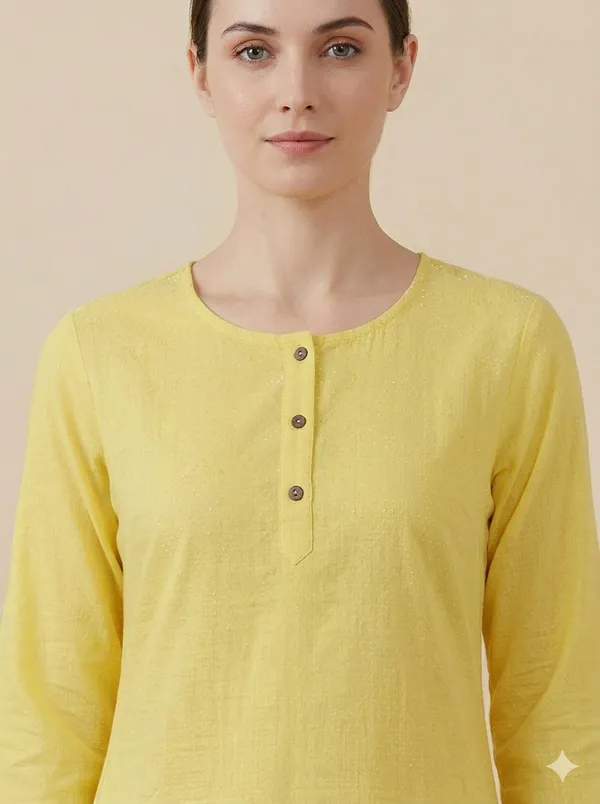 Yellow_Cotton_Straight_3/4_Sleeve_Kurta_For_Women