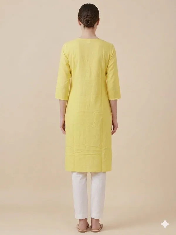 Yellow_Cotton_Straight_3/4_Sleeve_Kurta_For_Women