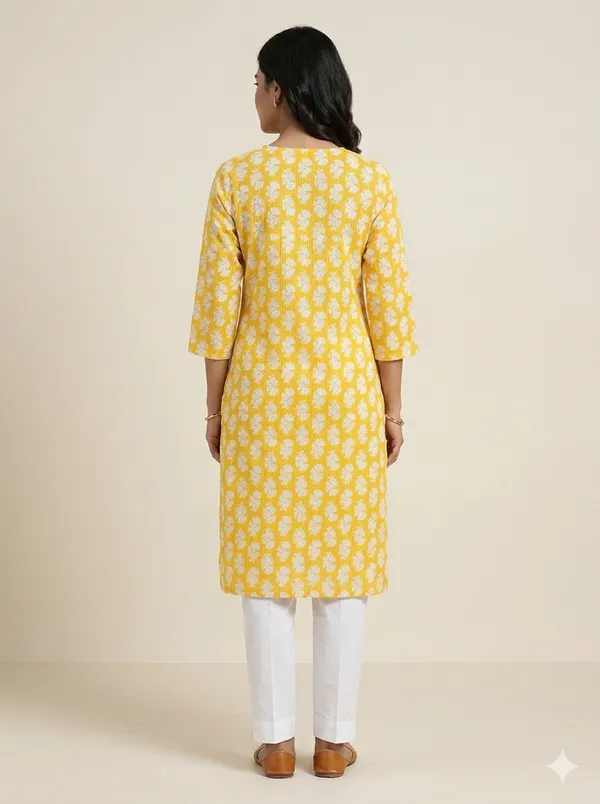 Yellow_Cotton_Straight_Floral_Printed_Kurta_For_Women