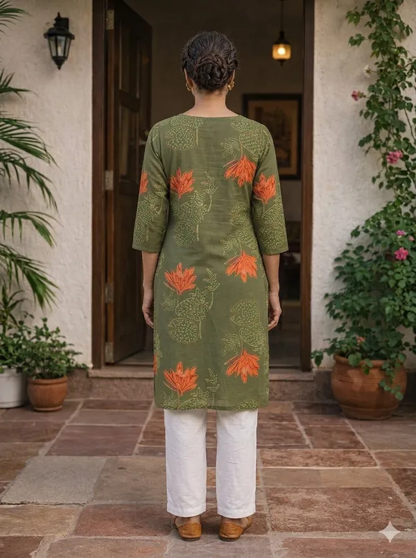 Green_Cotton_Straight_Printed_Kurta_For_Women
