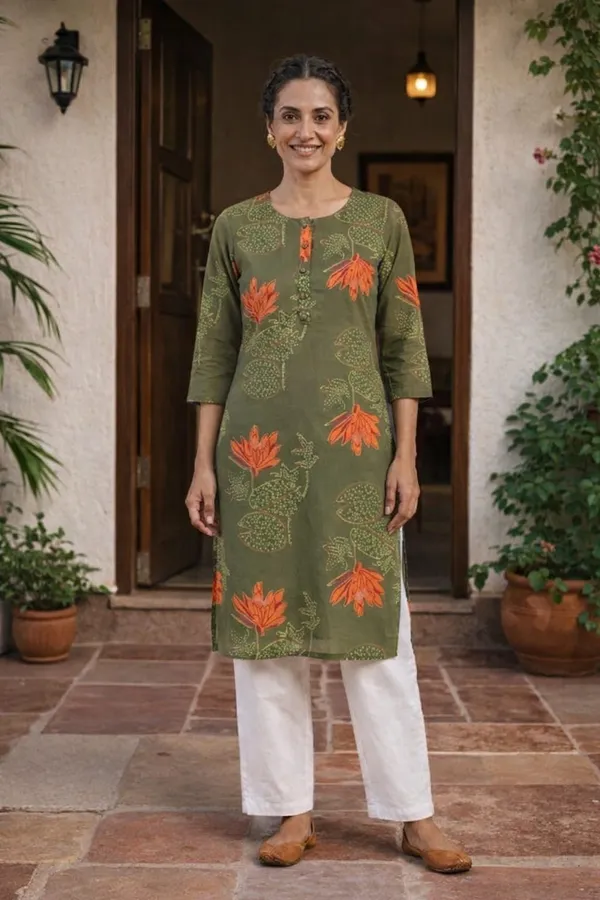 Green_Cotton_Straight_Printed_Kurta_For_Women