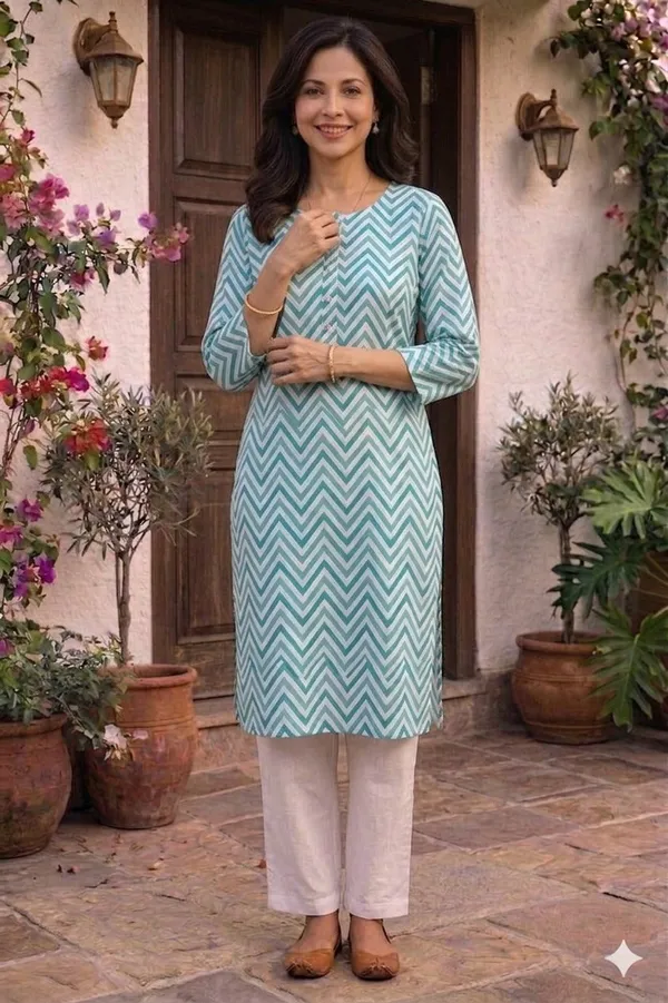Blue_Cotton_Straight_Printed_Kurta_For_Women