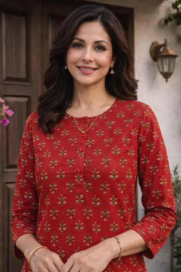 Red_Cotton_Straight_Printed_Kurta_For_Women