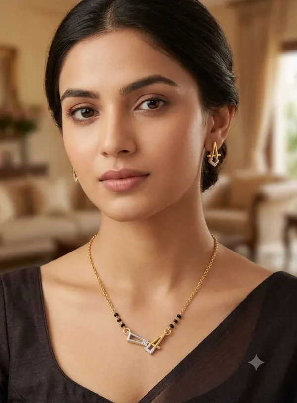 14K_Gold_Natural_Diamond_Mangalsutra_Pendant_Necklace_|_0.11_Ct_Round_Brilliant_Diamonds