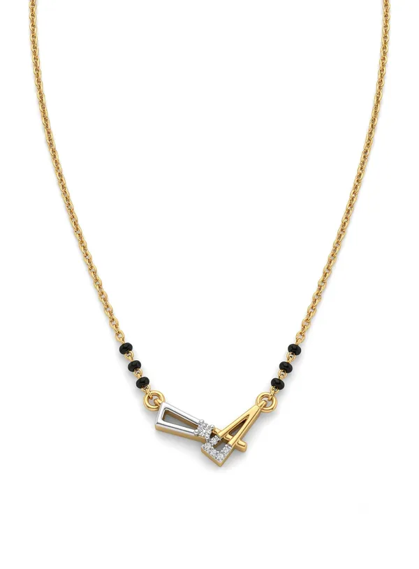 14K_Gold_Natural_Diamond_Mangalsutra_Pendant_Necklace_|_0.11_Ct_Round_Brilliant_Diamonds