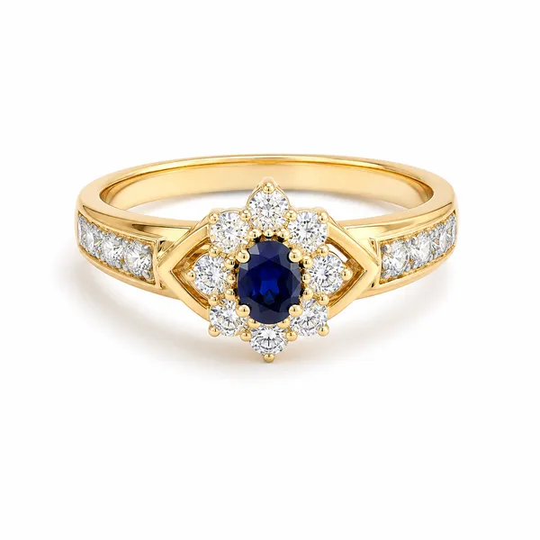 14K_Yellow_Gold_Natural_Diamond_&_Blue_Gemstone_Floral_Ring_–_0.61_Ct_Diamond