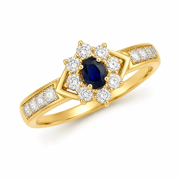 14K_Yellow_Gold_Natural_Diamond_&_Blue_Gemstone_Floral_Ring_–_0.61_Ct_Diamond