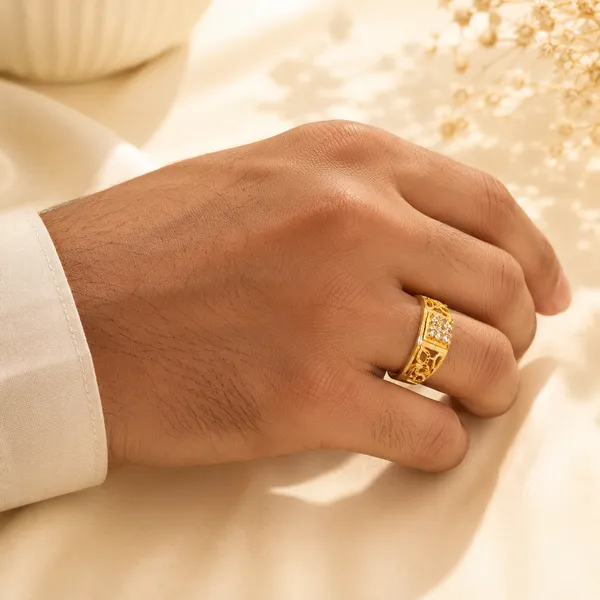 1_Gram_Gold_Plated_Men's_Designer_Floral_Stone_Ring_|_Premium_Gold_Finish_Gents_Ring