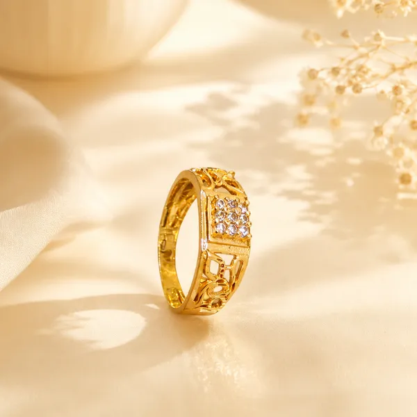 1_Gram_Gold_Plated_Men's_Designer_Floral_Stone_Ring_|_Premium_Gold_Finish_Gents_Ring