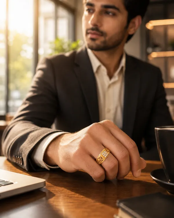 1_Gram_Gold_Plated_Men's_Designer_Floral_Stone_Ring_|_Premium_Gold_Finish_Gents_Ring