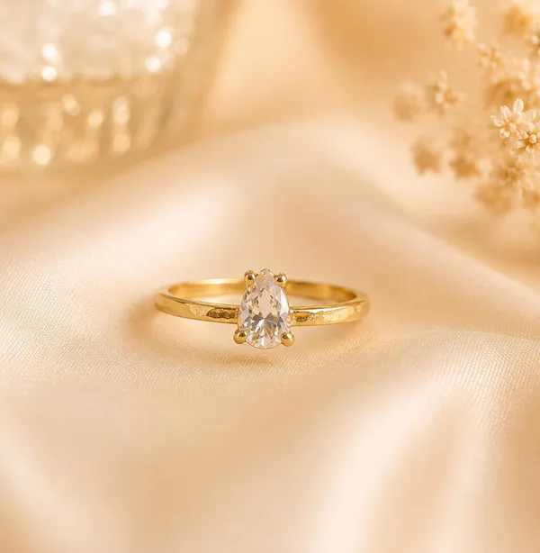 1_Gram_Gold_Plated_Pear_Cut_Solitaire_Ring_for_Women_|_Elegant_CZ_Stone_Fashion_Ring