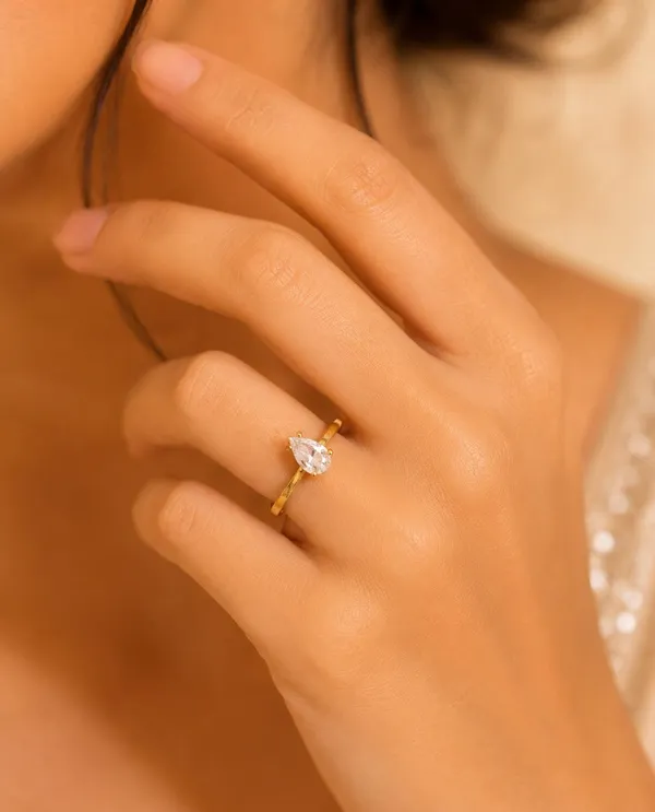 1_Gram_Gold_Plated_Pear_Cut_Solitaire_Ring_for_Women_|_Elegant_CZ_Stone_Fashion_Ring