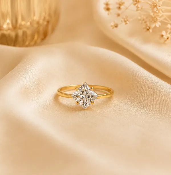 1_Gram_Gold_Plated_Princess_Cut_Solitaire_Ring_for_Women_|_Elegant_CZ_Stone_Ring