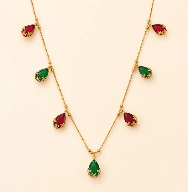 1_Gram_Gold_Plated_Ruby_&_Emerald_Teardrop_Stone_Necklace_for_Women_|_Anti_Tarnish_Finish_|_Designer_Daily_Wear_Chain