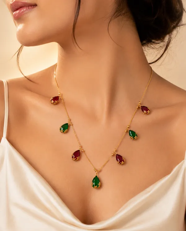 1_Gram_Gold_Plated_Ruby_&_Emerald_Teardrop_Stone_Necklace_for_Women_|_Anti_Tarnish_Finish_|_Designer_Daily_Wear_Chain