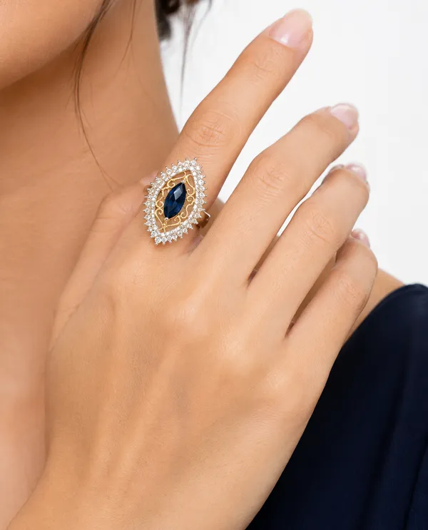 925_Certified_Sterling_Silver_Blue_Sapphire_Style_Ring_for_Women_|_Marquise_Blue_Stone_Statement_Ring_with_CZ_Stones_|_Premium_Silver_Jewellery