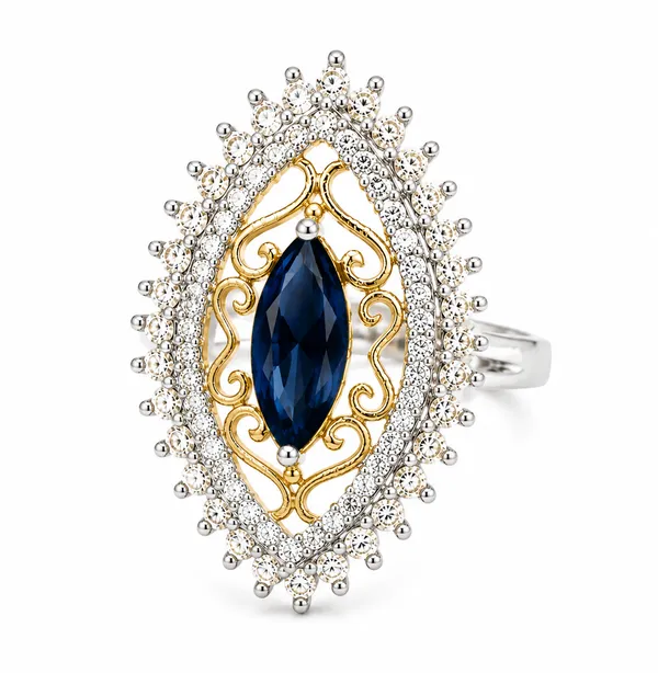 925_Certified_Sterling_Silver_Blue_Sapphire_Style_Ring_for_Women_|_Marquise_Blue_Stone_Statement_Ring_with_CZ_Stones_|_Premium_Silver_Jewellery
