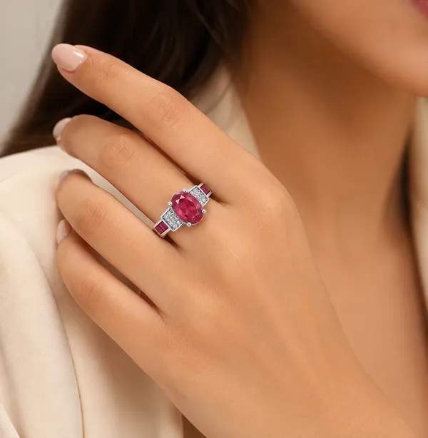 925_Certified_Sterling_Silver_Pink_Stone_Ring_for_Women_|_Oval_Pink_Solitaire_Ring_with_Sparkling_Accents_|_Premium_Silver_Jewellery