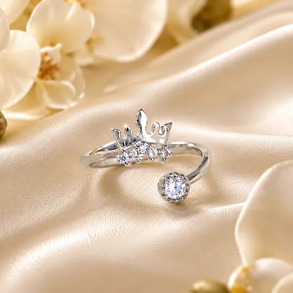 925_Sterling_Silver_Crown_Solitaire_Ring_for_Women_–_Elegant_CZ_Stone_Adjustable_Ring