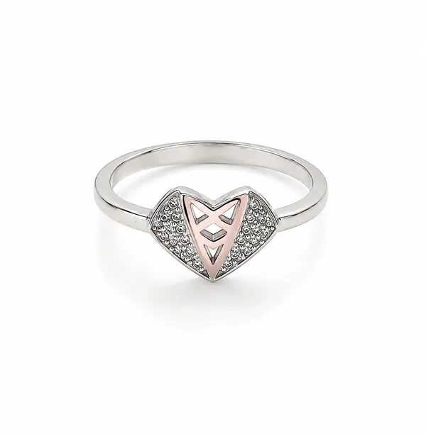 925_Sterling_Silver_Heart_Design_CZ_Ring_for_Women_|_Elegant_Rose_Gold_Accent_Ring
