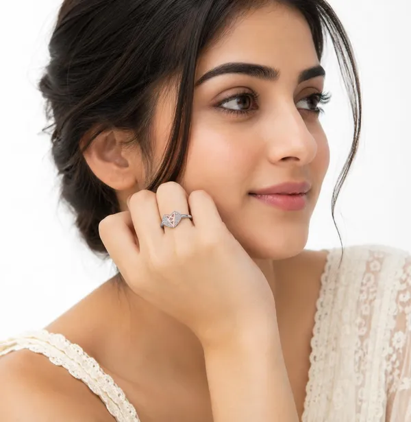 925_Sterling_Silver_Heart_Design_CZ_Ring_for_Women_|_Elegant_Rose_Gold_Accent_Ring