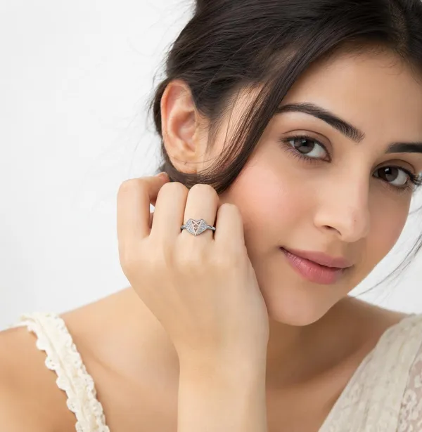 925_Sterling_Silver_Heart_Design_CZ_Ring_for_Women_|_Elegant_Rose_Gold_Accent_Ring