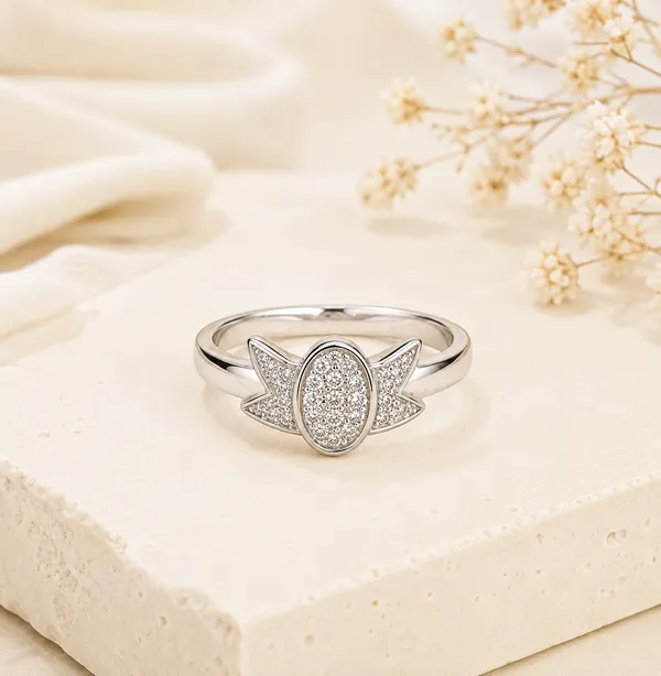 925_Sterling_Silver_Oval_CZ_Ring_for_Women_|_Elegant_Leaf_Design_Statement_Ring