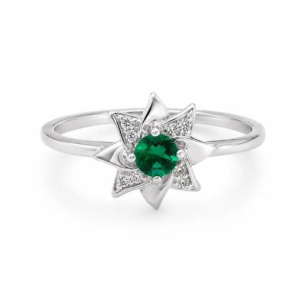 92.5_Sterling_Silver_Emerald_Star_Flower_Ring_|_Elegant_Green_Stone_Statement_Ring