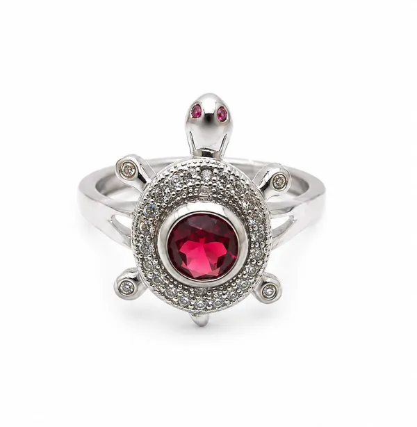 92.5_Sterling_Silver_Turtle_Ring_with_Red_Garnet_Gemstone_|_Certified_925_Silver_Sea_Turtle_Statement_Ring