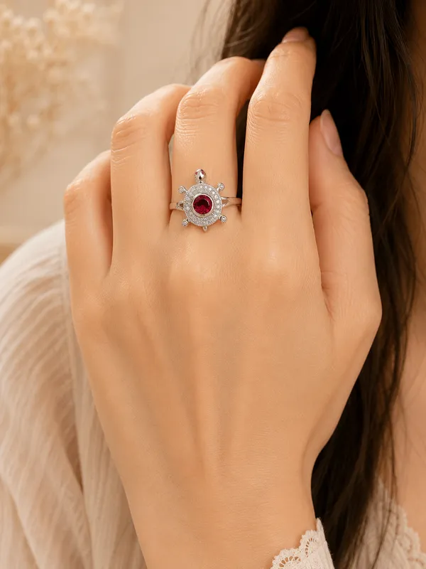 92.5_Sterling_Silver_Turtle_Ring_with_Red_Garnet_Gemstone_|_Certified_925_Silver_Sea_Turtle_Statement_Ring