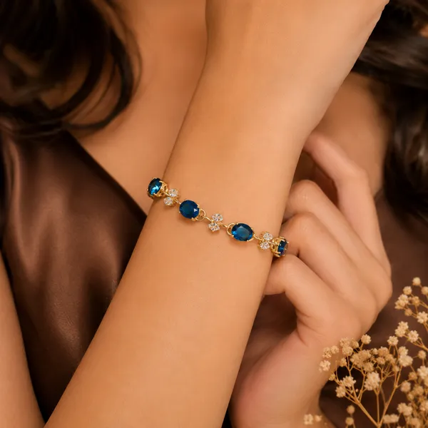 AD_Gold_Plated_Tulip_Flower_Blue_Stone_Bracelet_for_Women_–_American_Diamond_Party_Wear_Jewelry_–_Anniversary_Birthday_Gift_for_Her