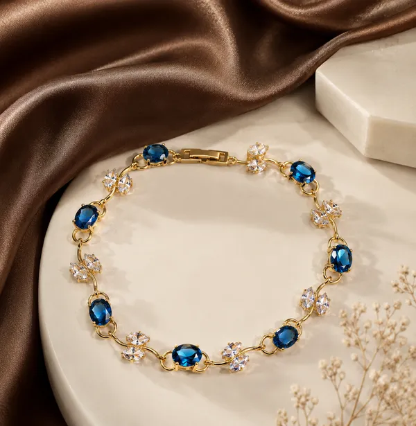 AD_Gold_Plated_Tulip_Flower_Blue_Stone_Bracelet_for_Women_–_American_Diamond_Party_Wear_Jewelry_–_Anniversary_Birthday_Gift_for_Her