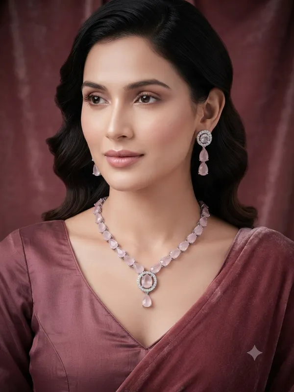 Baby_Pink_Stone_Teardrop_Necklace_&_Earring_Set