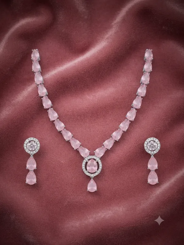 Baby_Pink_Stone_Teardrop_Necklace_&_Earring_Set