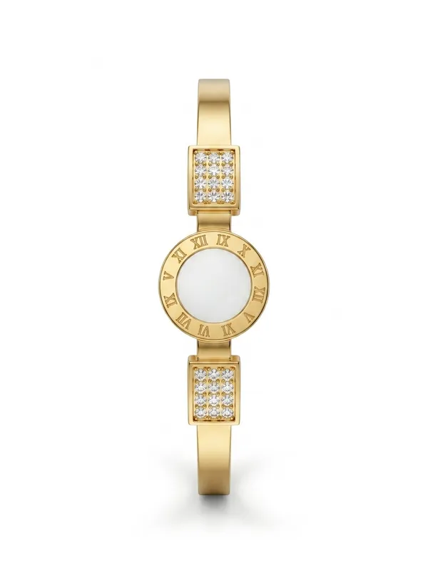 Gold_Plated_Roman_Numeral_Bracelet_With_Circular_Pendant