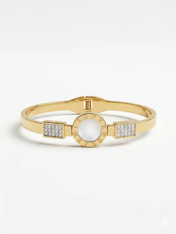 Gold_Plated_Roman_Numeral_Bracelet_With_Circular_Pendant